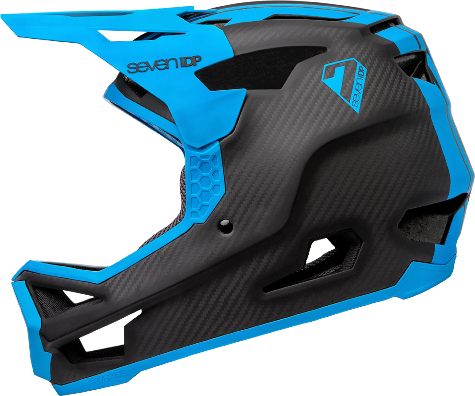 7 iDP Project.23 Carbon Full Face Helmet - Raw Carbon-Gloss Electric Blue - Image 2