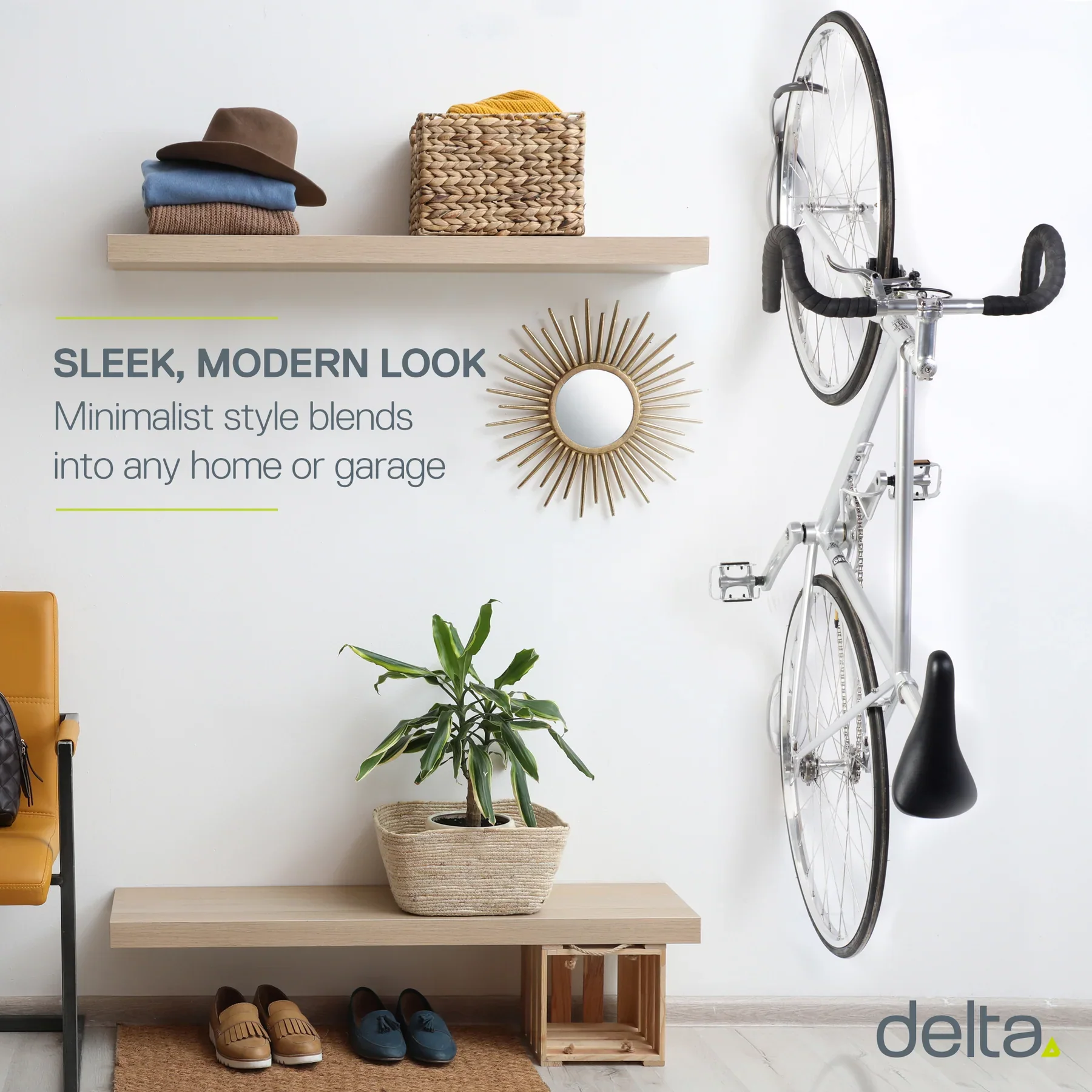 Delta Single Bike Wall Mount Rack - Silver Tray - Image 9
