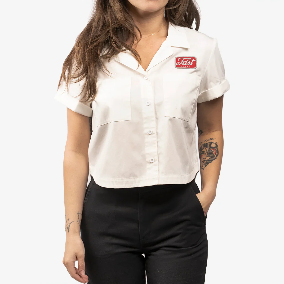 Fasthouse Garage Talk Short Sleeve Button Up - Womens - Off White - Image 3