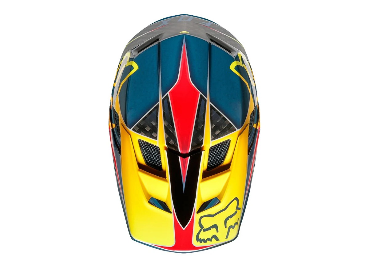 Fox Racing Rampage Pro Carbon Kustom Full Face Helmet - Red-Yellow - Image 2