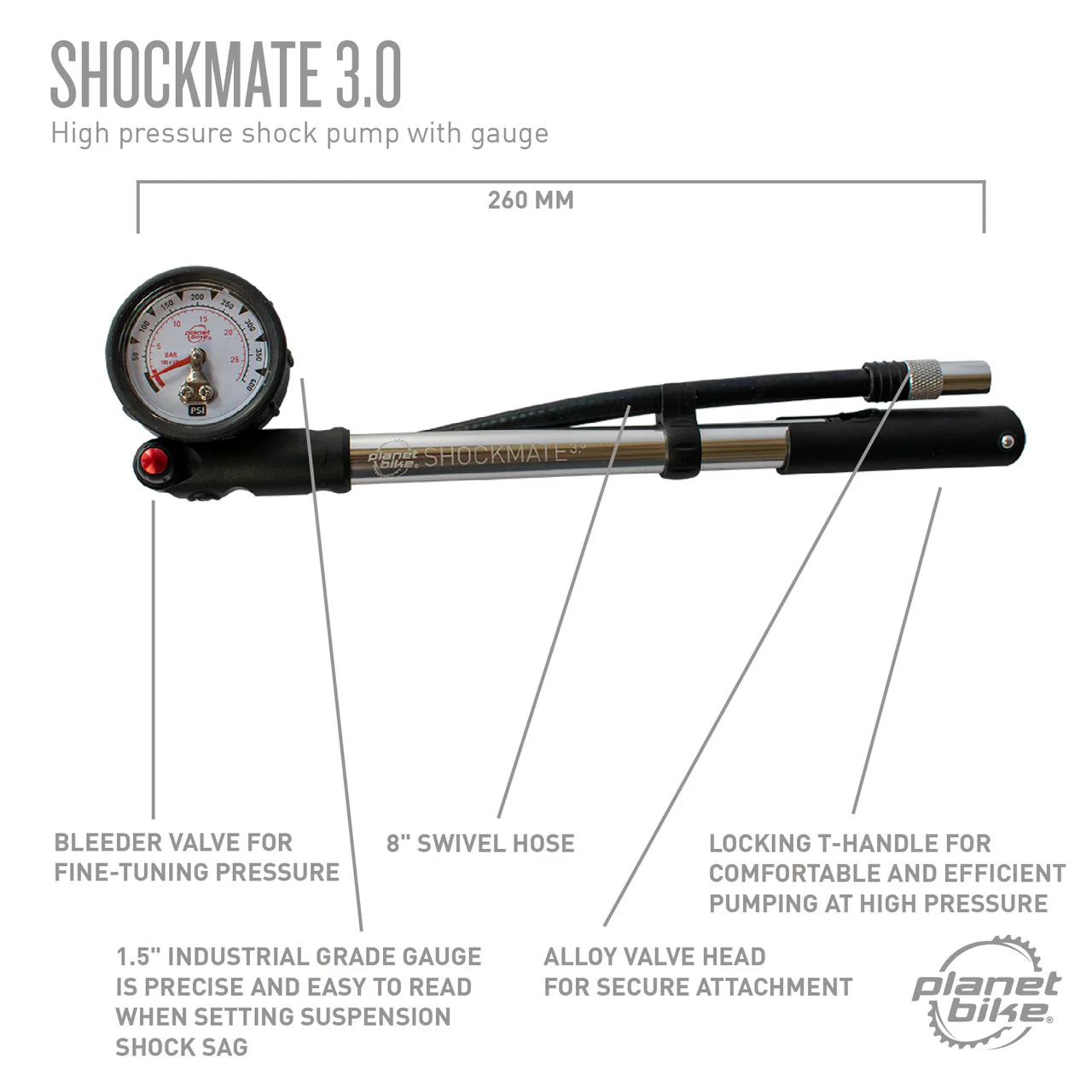 Planet bike Shockmate 3.0 High/Low Pressure Suspension Pump - Image 5