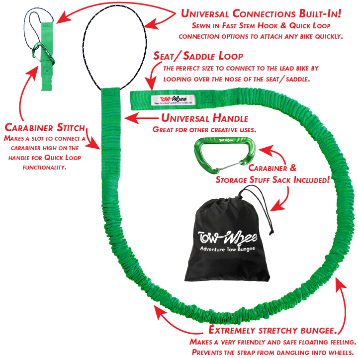 TowWhee Connect Adventure Tow Strap - Standard/Adult/E-Bike Tune - Green - Image 3
