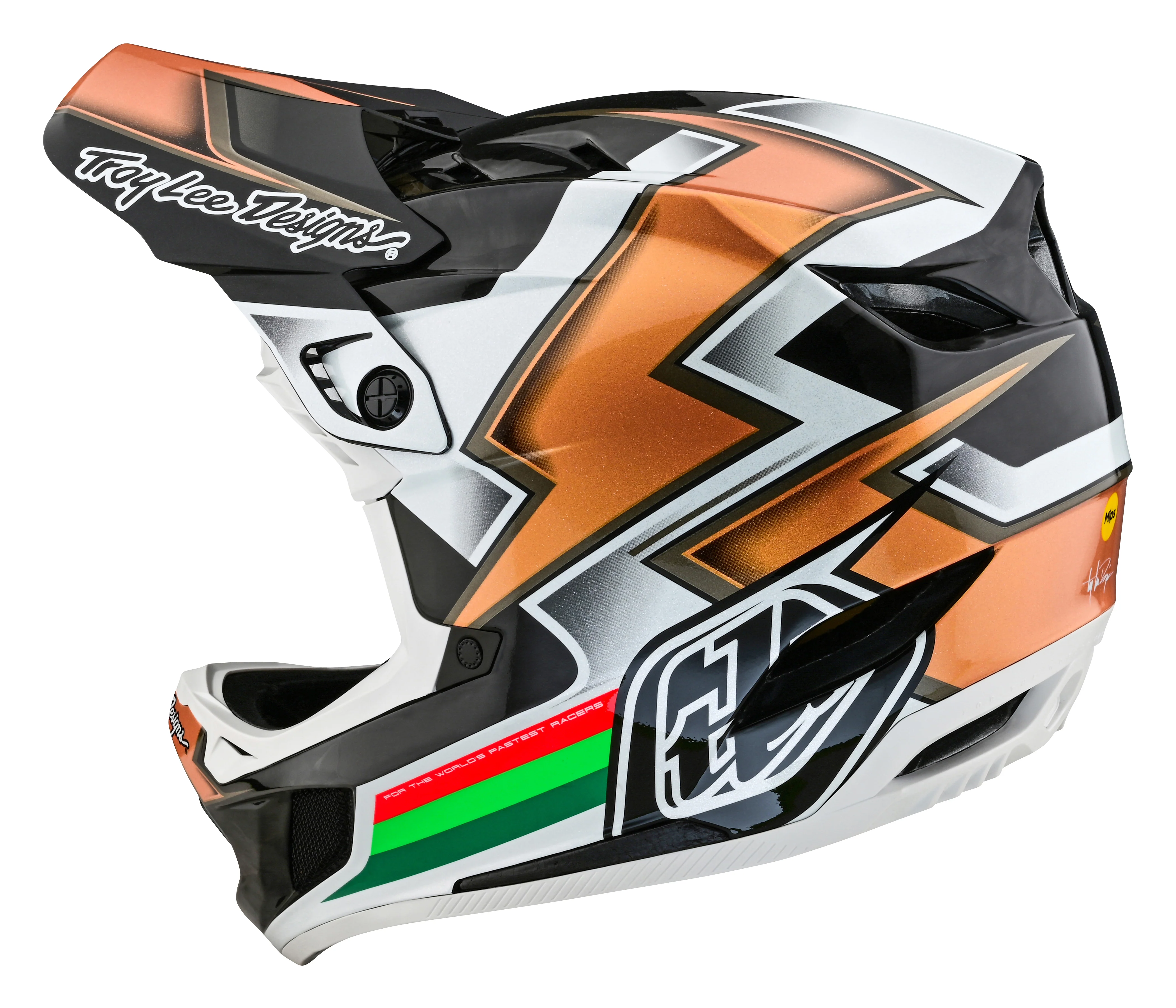 Troy Lee Designs D4 Carbon Full Face Helmet with MIPS - Ever - Black-Gold - Image 3