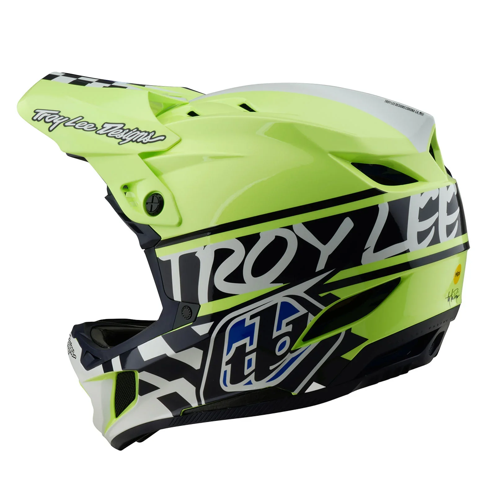 Troy Lee Designs D4 Polyacrylite Full Face Helmet - Fifty-50 - Navy-Glo Yellow - Image 2