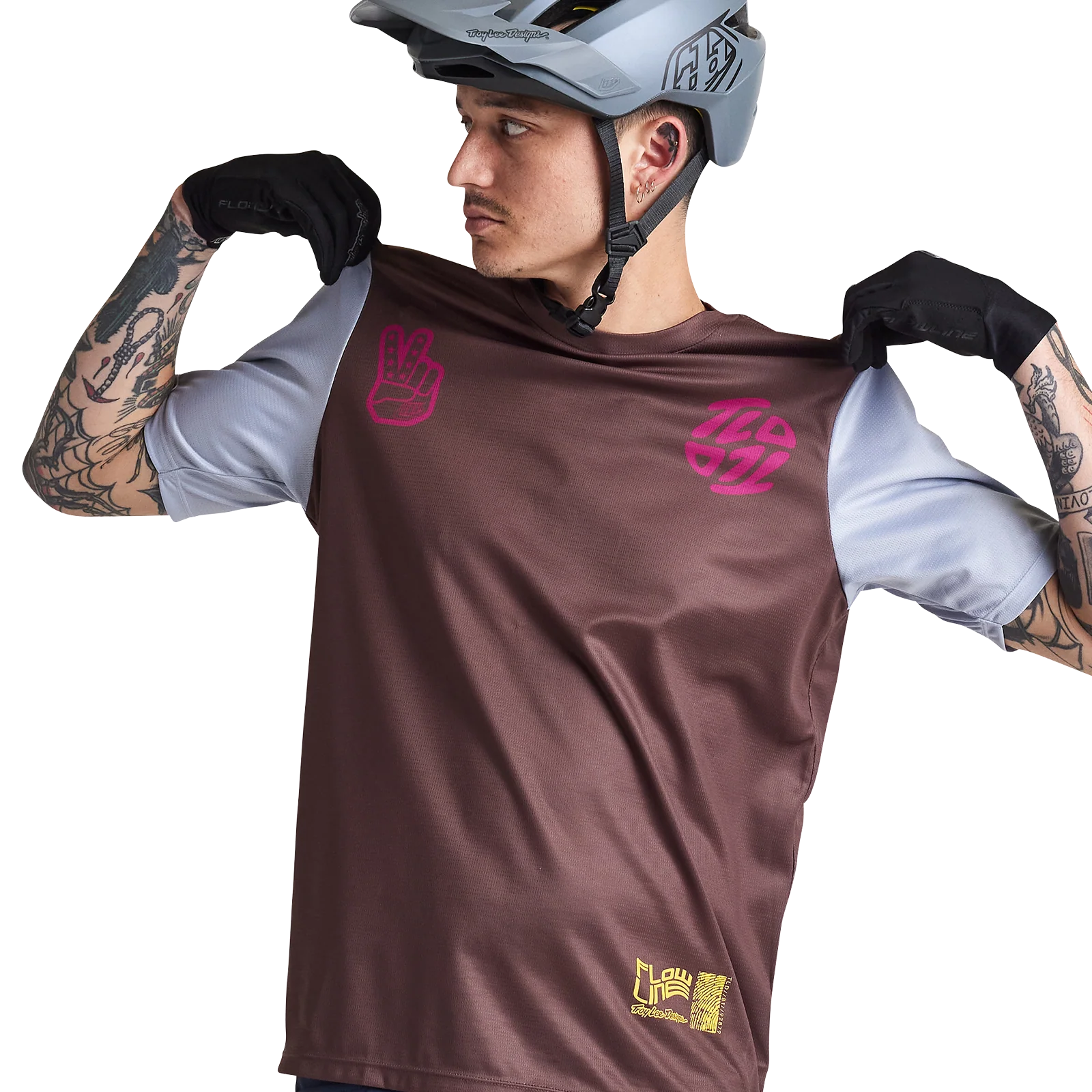 Troy Lee Designs Flowline Short Sleeve MTB Jersey - Flipped - Chocolate - Image 2