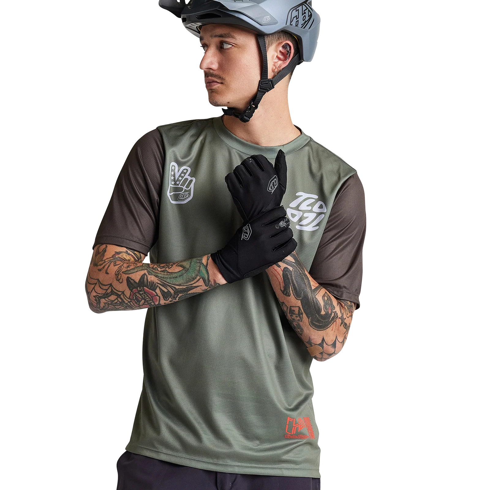 Troy Lee Designs Flowline Short Sleeve MTB Jersey - Flipped - Olive - Image 6