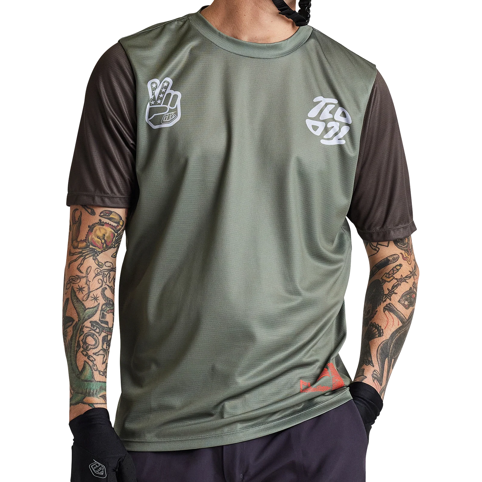 Troy Lee Designs Flowline Short Sleeve MTB Jersey - Flipped - Olive - Image 7