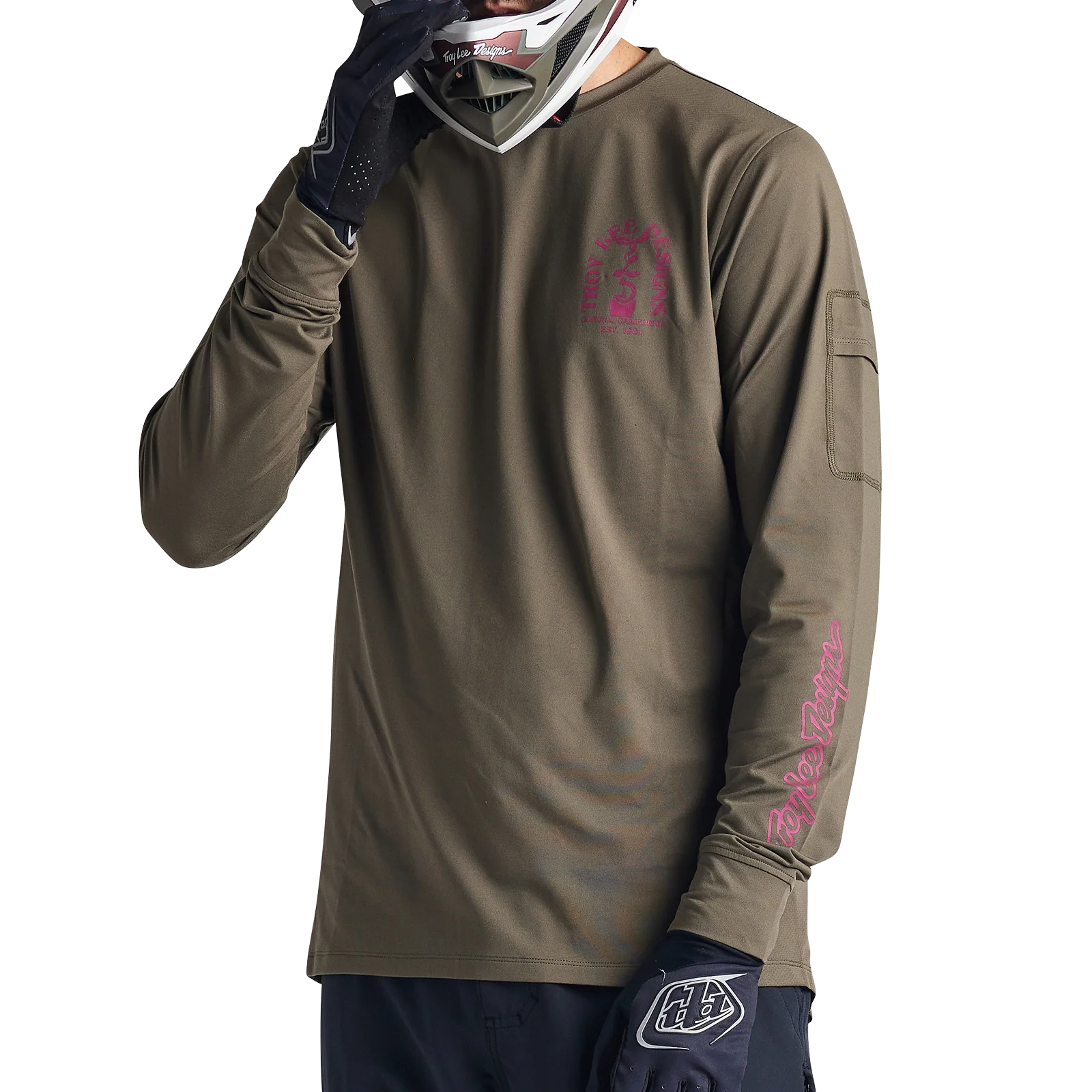 Troy Lee Designs Ruckus Long Sleeve Ride Tee - Bolts - Fangs - Olive - Image 8